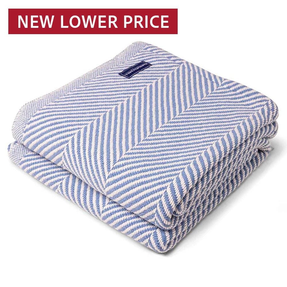 Monhegan Cotton Throw Without Fringe Denim Fringeless active All Throws Best Seller Cotton Throws Current Full Price FWM group-gallery Herringbone Collection Herringbone Throw machine washable Monhegan Cotton Throw Without Fringe personalization Throws
