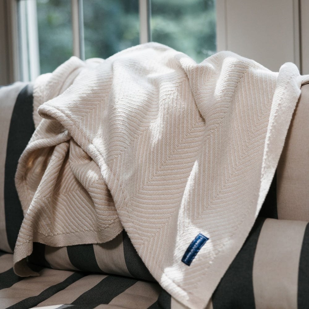 Monhegan Cotton Throw Without Fringe - Natural active All Throws Best Seller Cotton Throws Current Full Price FWM group-gallery Herringbone Collection Herringbone Throw machine washable Monhegan Cotton Throw Without Fringe New Lower Price personalization Regular Priced Throws