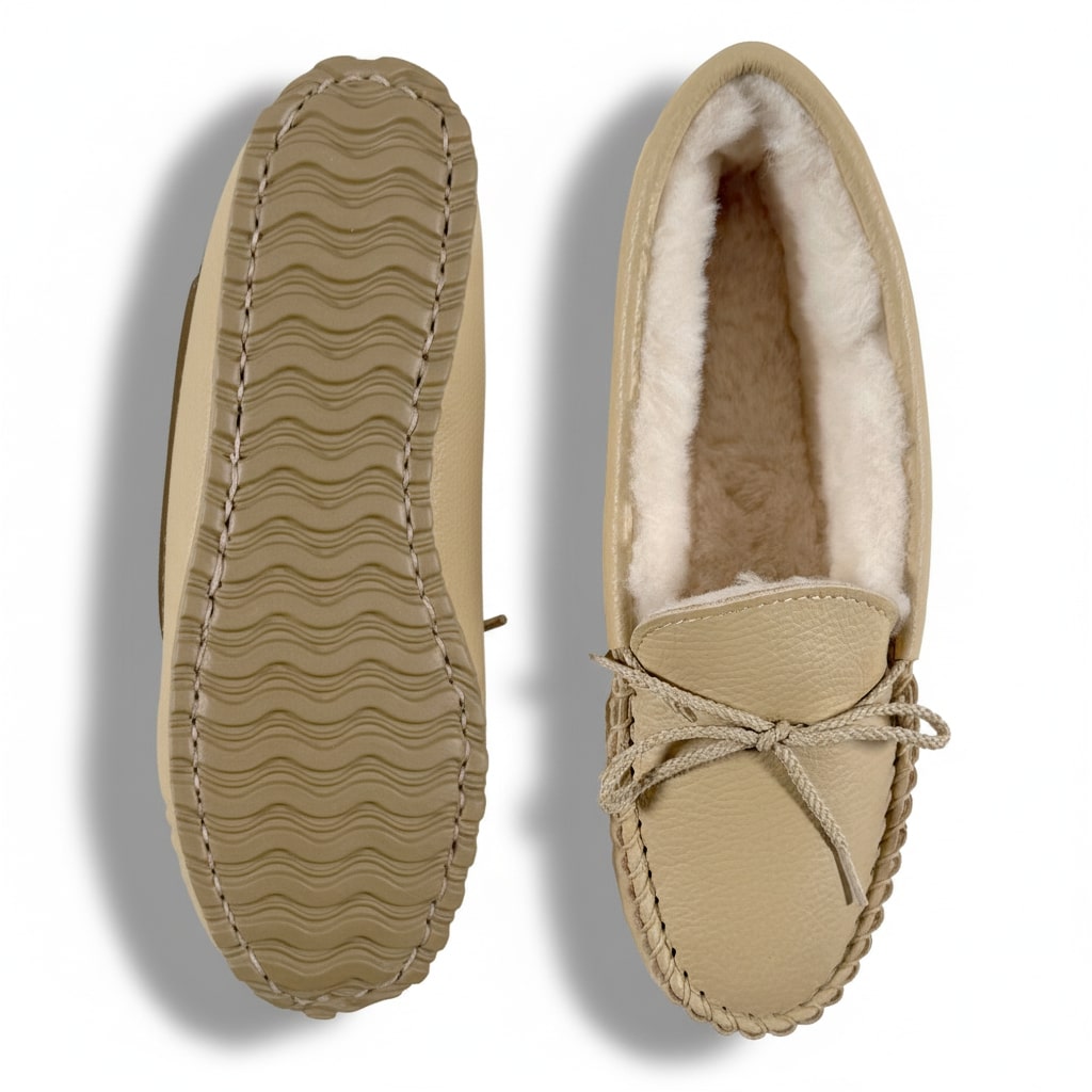Women's Cushion-Flex Sole Sheepskin Slippers - Creme