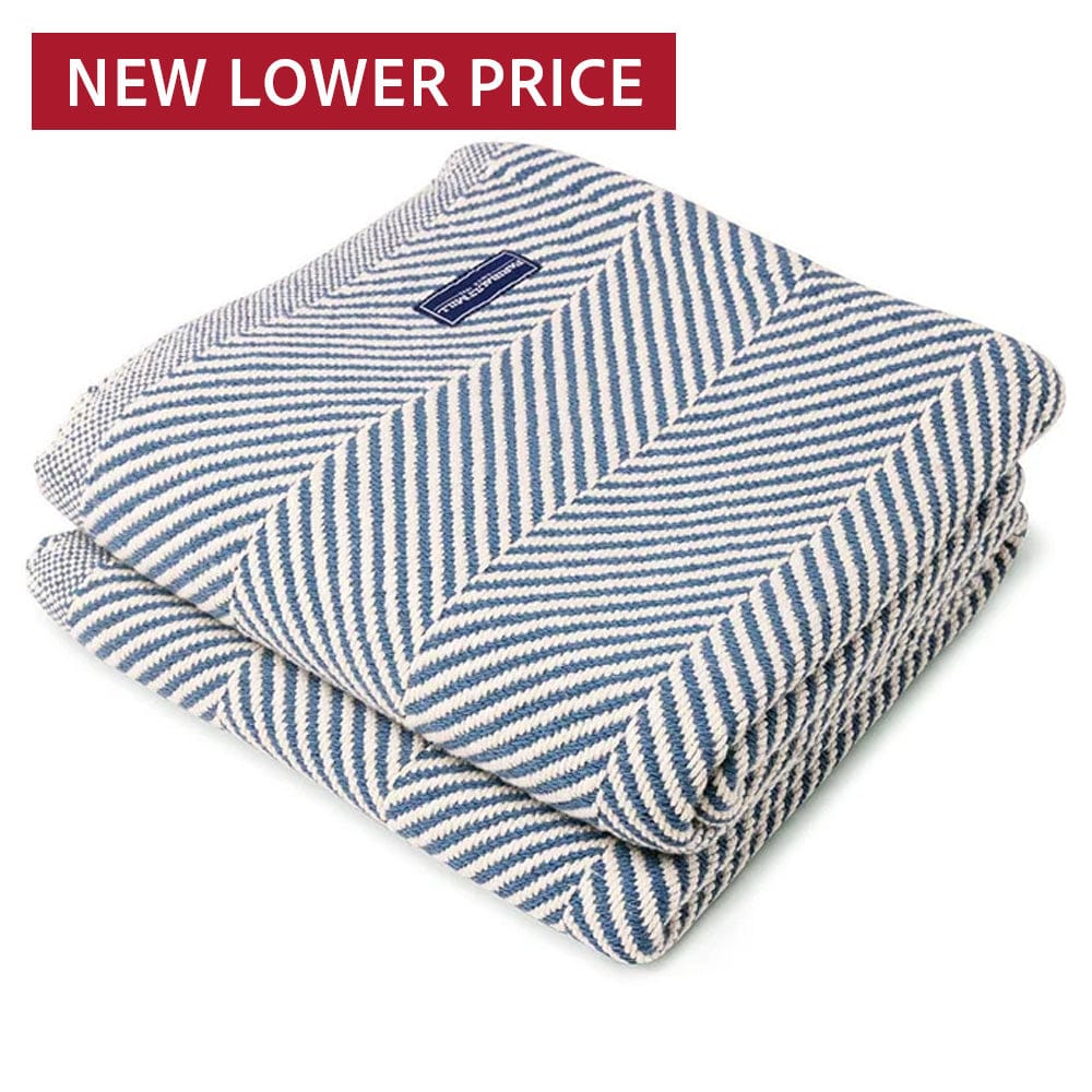 Monhegan Cotton Throw Without Fringe Indigo Fringeless active All Throws Best Seller Cotton Throws Current Full Price FWM group-gallery Herringbone Collection Herringbone Throw machine washable Monhegan Cotton Throw Without Fringe personalization Throws