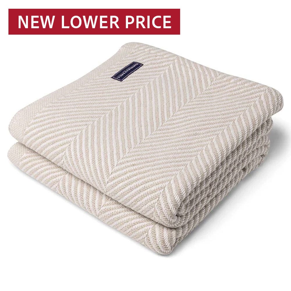 Monhegan Cotton Throw Without Fringe White Oyster Fringeless active All Throws Best Seller Cotton Throws Current Full Price FWM group-gallery Herringbone Collection Herringbone Throw machine washable Monhegan Cotton Throw Without Fringe personalization Throws