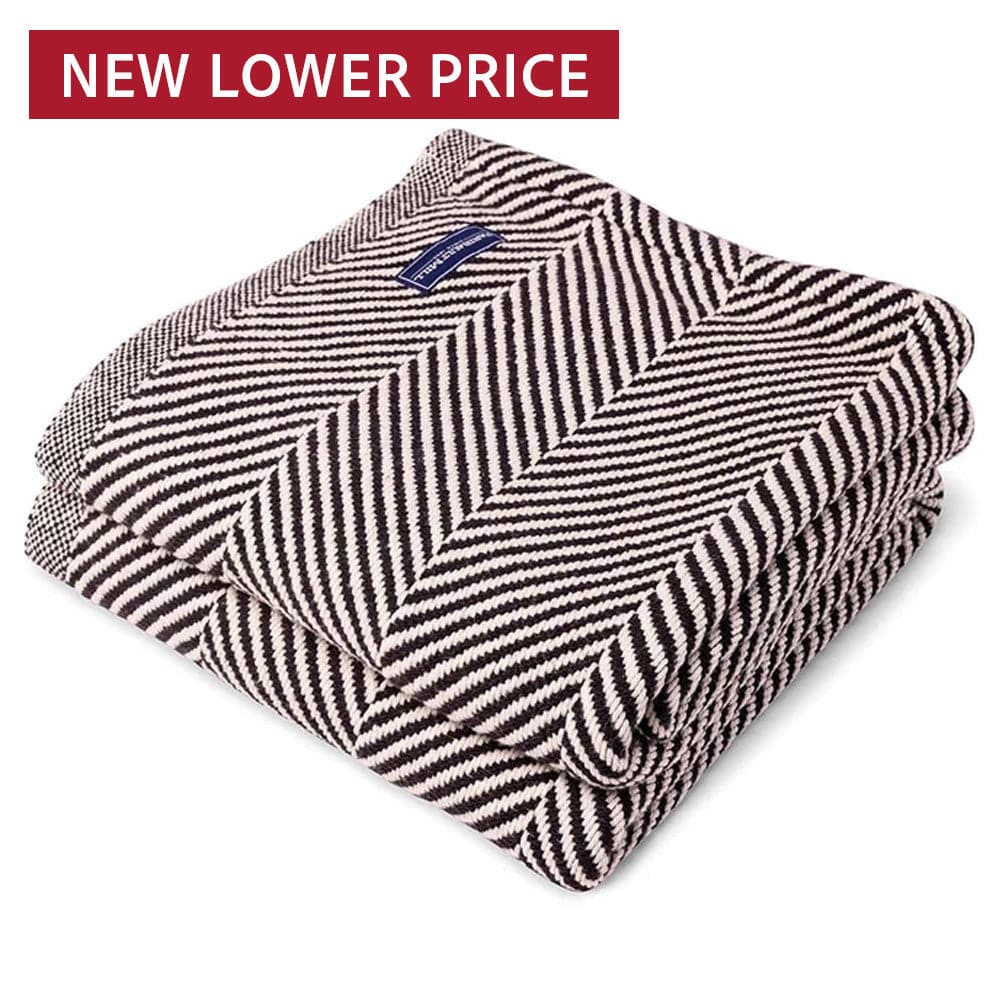 Monhegan Cotton Throw Without Fringe Ebony Natural Fringeless active All Throws Best Seller Cotton Throws Current Full Price FWM group-gallery Herringbone Collection Herringbone Throw machine washable Monhegan Cotton Throw Without Fringe personalization Throws