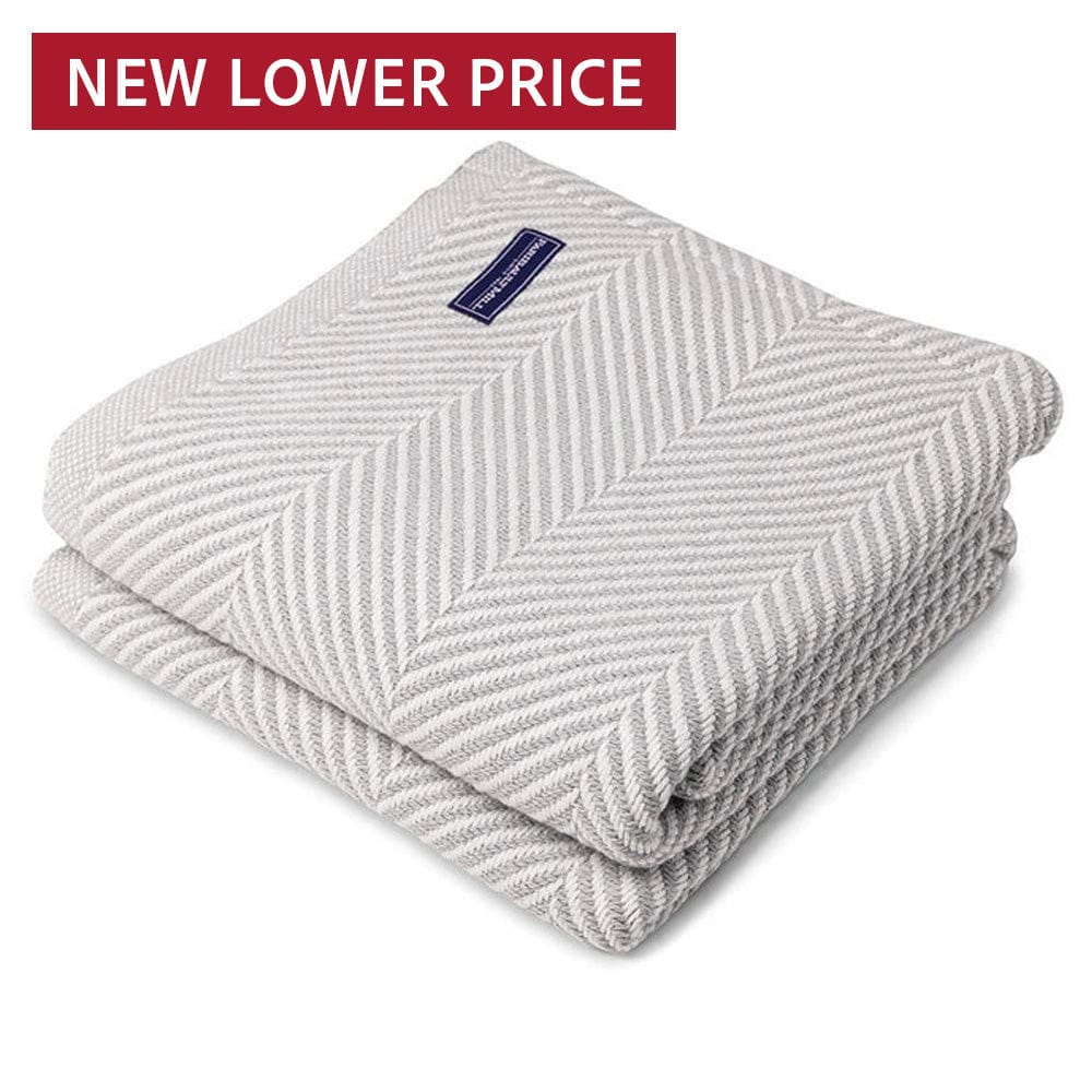 Monhegan Cotton Throw Without Fringe Dove Gray Fringeless active All Throws Best Seller Cotton Throws Current Full Price FWM group-gallery Herringbone Collection Herringbone Throw machine washable Monhegan Cotton Throw Without Fringe personalization Throws