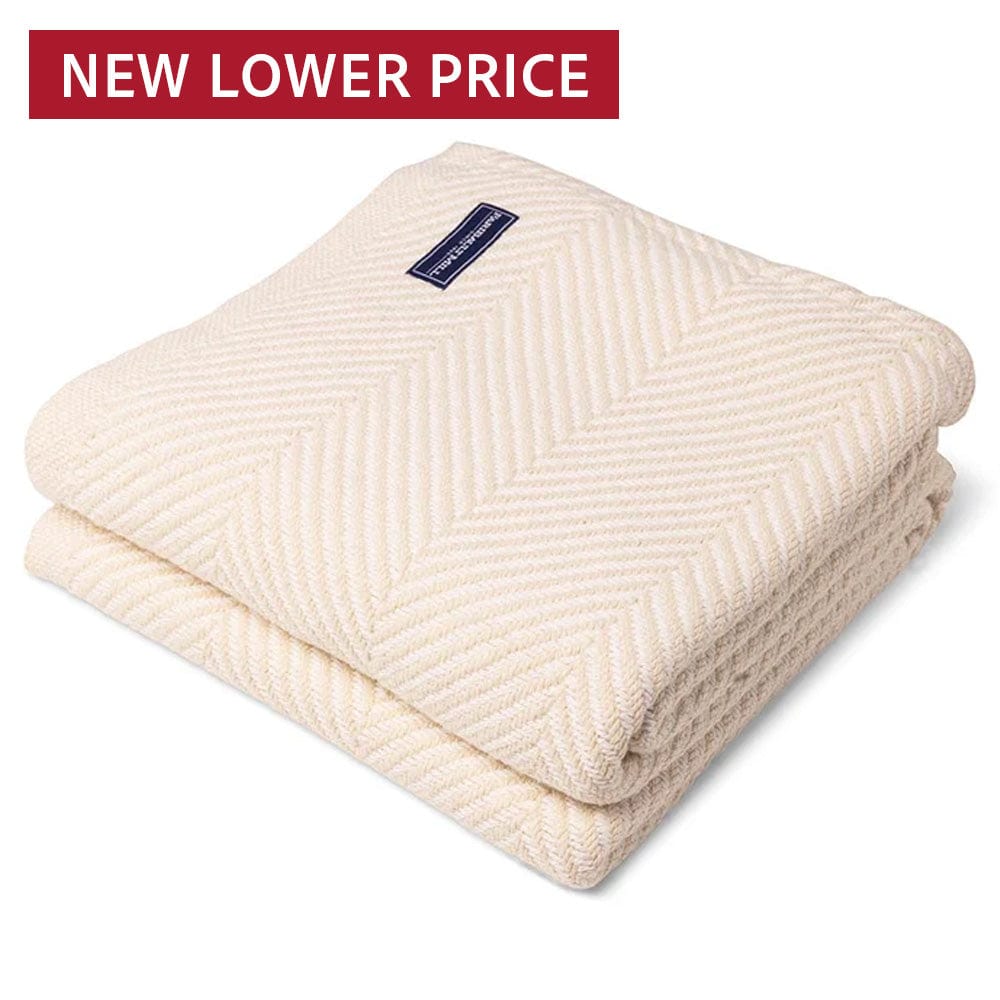 Monhegan Cotton Throw Without Fringe Natural White Fringeless active All Throws Best Seller Cotton Throws Current Full Price FWM group-gallery Herringbone Collection Herringbone Throw machine washable Monhegan Cotton Throw Without Fringe personalization Throws