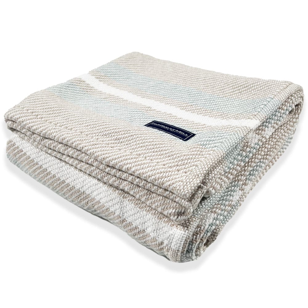 Cabin Cotton Throw - White/Oyster/Surf active Cabin Cotton Throw Current Full Price group-gallery machine washable New Lower Price Stripes