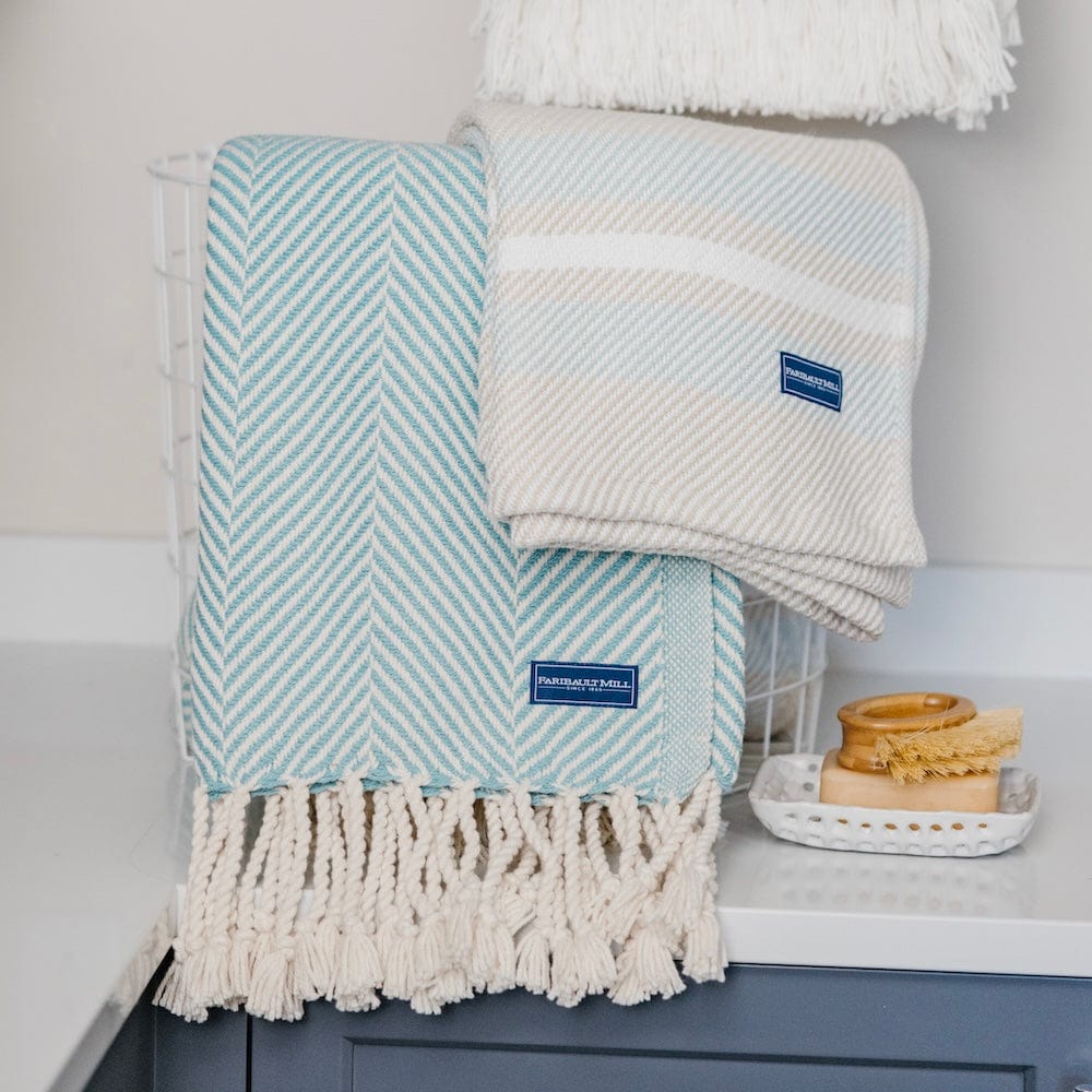 Monhegan Cotton Throw With Fringe - Island Blue active All Throws Best Seller Cotton Throws Current FWM group-gallery Herringbone Collection Herringbone Throw machine washable Monhegan Cotton Throw With Fringe personalization Regular Priced Throws