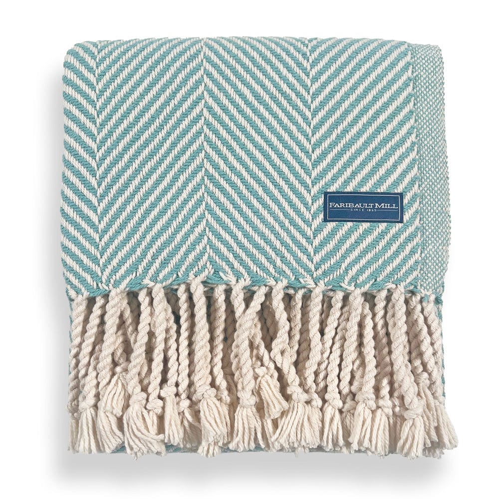 Monhegan Cotton Throw With Fringe - Island Blue active All Throws Best Seller Cotton Throws Current FWM group-gallery Herringbone Collection Herringbone Throw machine washable Monhegan Cotton Throw With Fringe personalization Regular Priced Throws