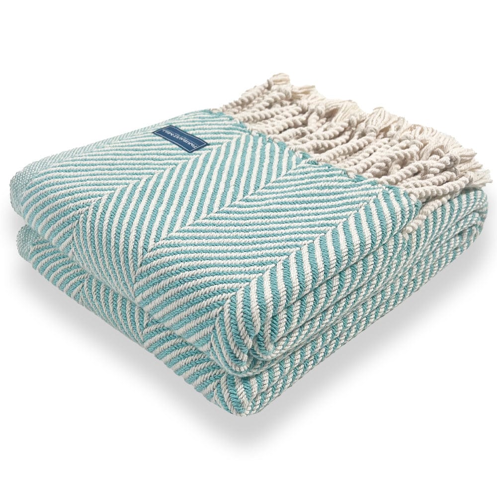 Monhegan Cotton Throw With Fringe - Island Blue 48" x 70" plus fringe active All Throws Best Seller Cotton Throws Current FWM group-gallery Herringbone Collection Herringbone Throw machine washable Monhegan Cotton Throw With Fringe personalization Regular Priced Throws