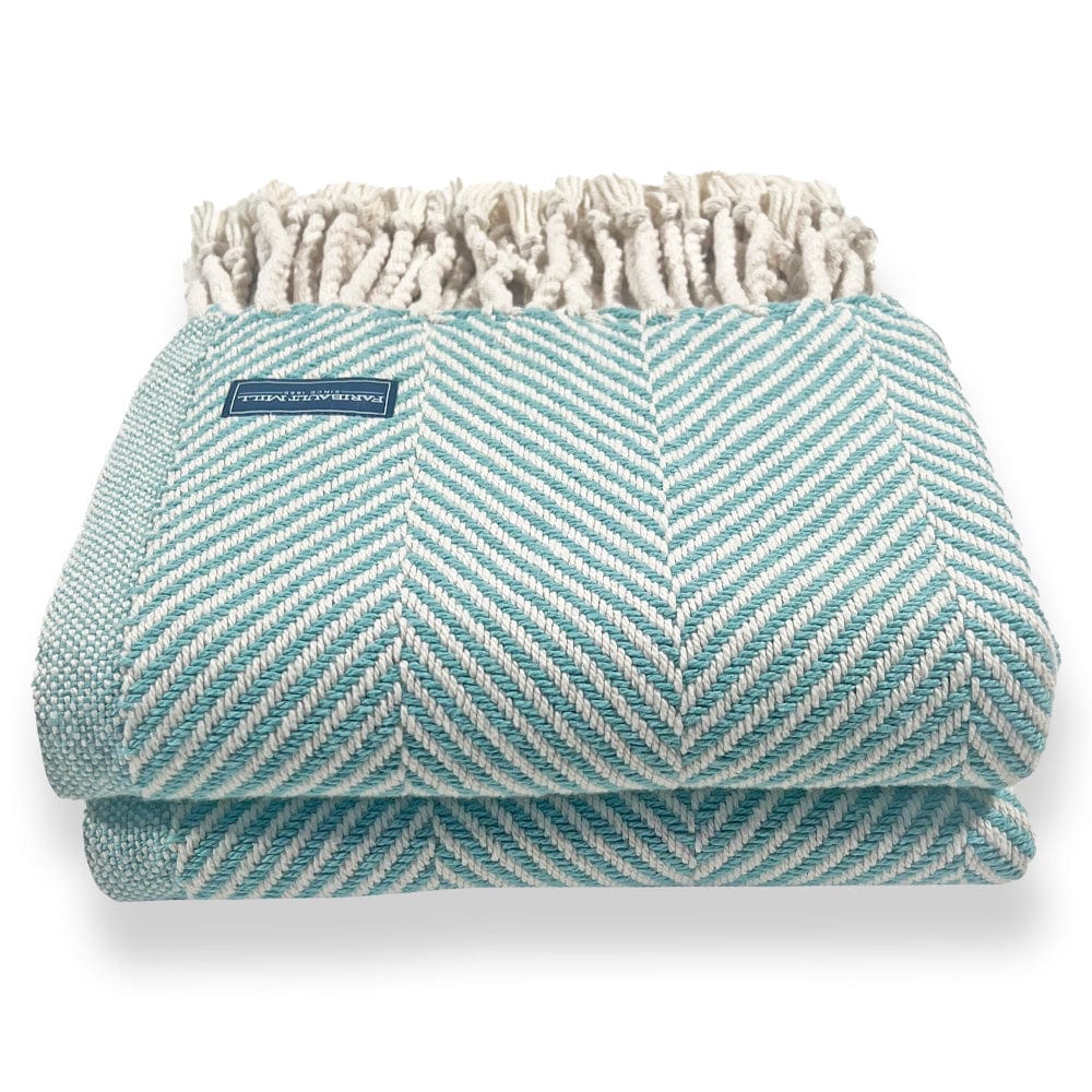 Monhegan Cotton Throw With Fringe - Island Blue active All Throws Best Seller Cotton Throws Current FWM group-gallery Herringbone Collection Herringbone Throw machine washable Monhegan Cotton Throw With Fringe personalization Regular Priced Throws