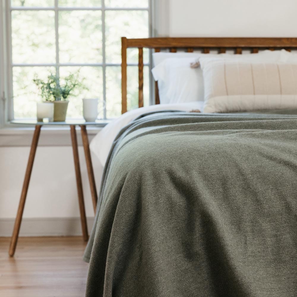 Lakefront Wool Blanket - Sage Green active Current Full group-gallery King Lakefront Wool Blanket machine washable personalization Queen Solids Twin