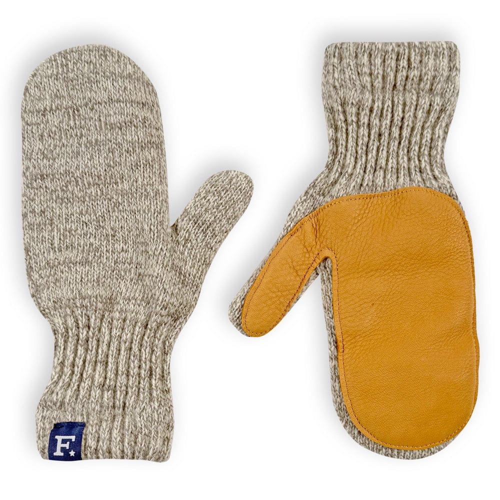 Mittens with Leather Natural Oatmeal