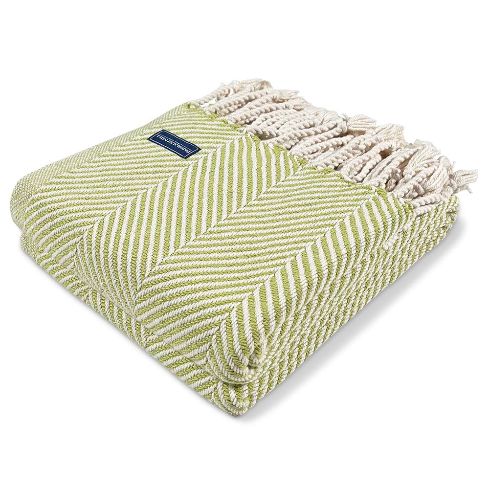 Monhegan Cotton Throw With Fringe - Apple Green 48" x 70" plus fringe active All Throws Best Seller Cotton Throws Current FWM group-gallery Herringbone Collection Herringbone Throw machine washable Monhegan Cotton Throw With Fringe personalization Regular Priced Throws