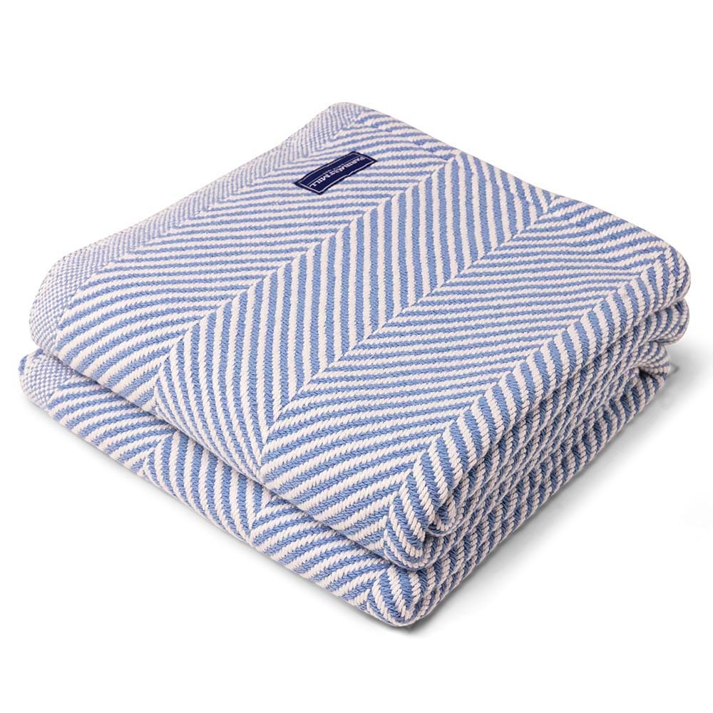 Monhegan Cotton Throw Without Fringe - Denim 48" x 70" active All Throws Best Seller Cotton Throws Current Full Price FWM group-gallery Herringbone Collection Herringbone Throw machine washable Monhegan Cotton Throw Without Fringe New Lower Price personalization Regular Priced Throws