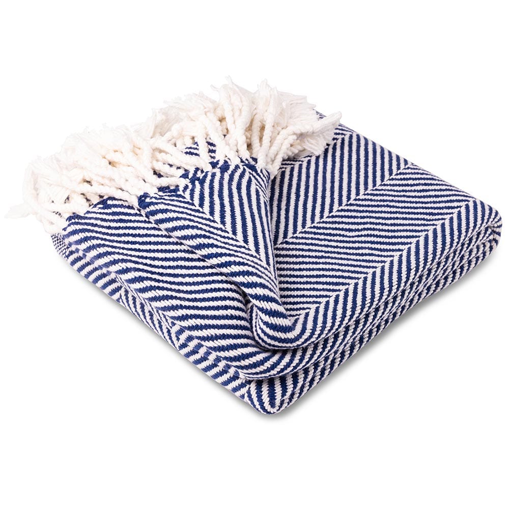 Monhegan Cotton Throw With Fringe - Navy active All Throws Best Seller Cotton Throws Current FWM group-gallery Herringbone Collection Herringbone Throw machine washable Monhegan Cotton Throw With Fringe personalization Regular Priced Throws