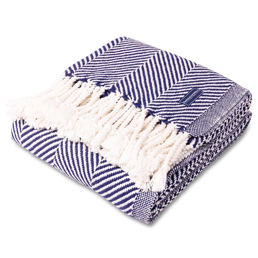 Monhegan Cotton Throw With Fringe - Navy active All Throws Best Seller Cotton Throws Current FWM group-gallery Herringbone Collection Herringbone Throw machine washable Monhegan Cotton Throw With Fringe personalization Regular Priced Throws