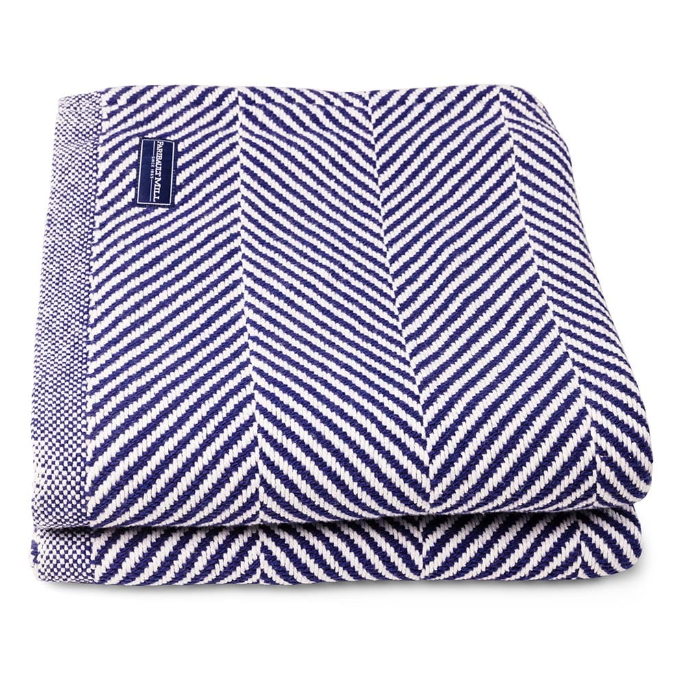Monhegan Cotton Throw Without Fringe - Navy active All Throws Best Seller Cotton Throws Current Full Price FWM group-gallery Herringbone Collection Herringbone Throw machine washable Monhegan Cotton Throw Without Fringe New Lower Price personalization Regular Priced Throws
