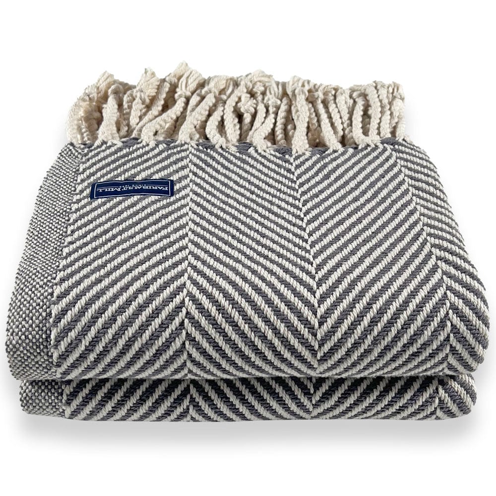 Monhegan Cotton Throw With Fringe - Slate active All Throws Best Seller Cotton Throws FWM Herringbone Collection Herringbone Throw machine washable Throws