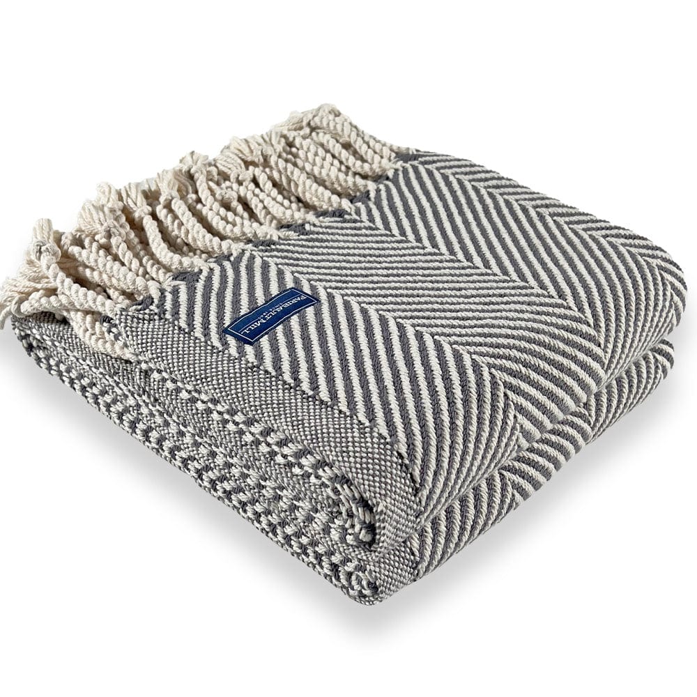Monhegan Cotton Throw With Fringe - Slate active All Throws Best Seller Cotton Throws FWM Herringbone Collection Herringbone Throw machine washable Throws