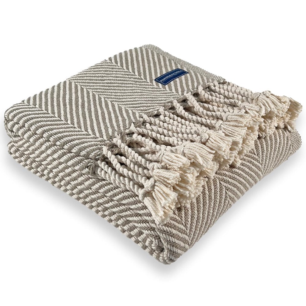 Monhegan Cotton Throw With Fringe - Stone active All Throws Best Seller Cotton Throws FWM Herringbone Collection Herringbone Throw machine washable Throws