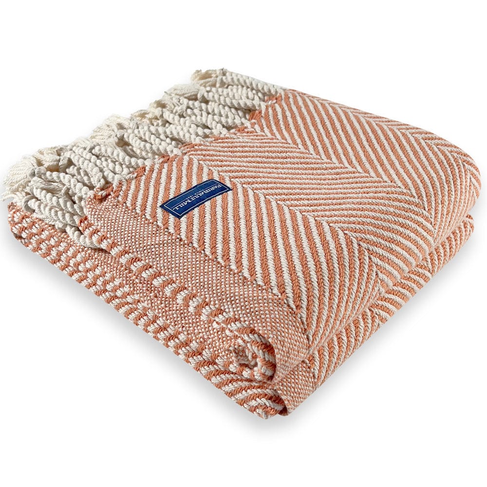 Monhegan Cotton Throw With Fringe - Bittersweet active All Throws Best Seller Cotton Throws FWM Herringbone Collection Herringbone Throw machine washable Throws
