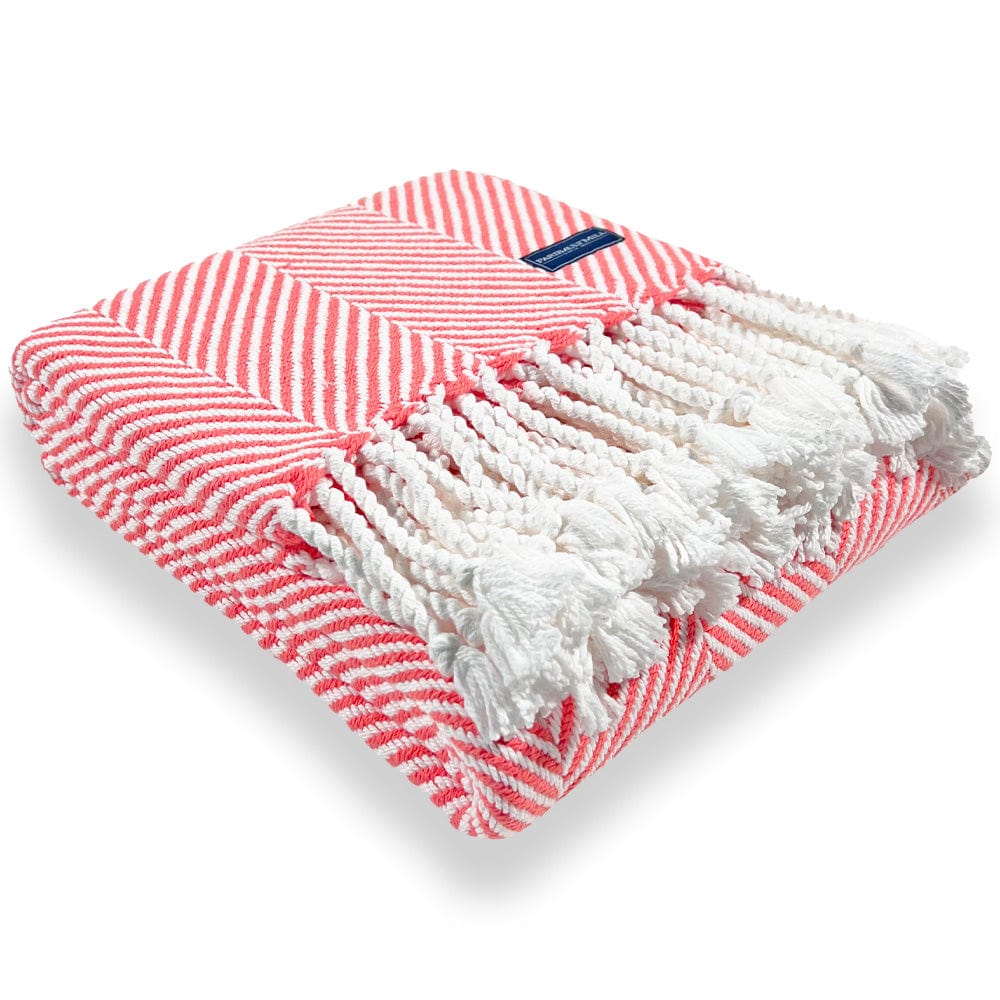 Monhegan Cotton Throw With Fringe - Coral active All Throws Best Seller Cotton Throws FWM Herringbone Collection Herringbone Throw machine washable Throws