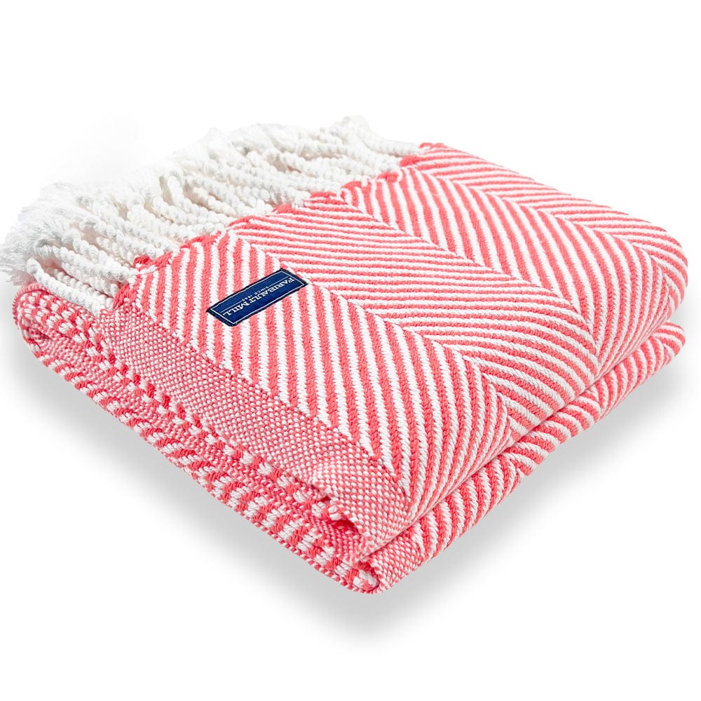 Monhegan Cotton Throw With Fringe - Coral active All Throws Best Seller Cotton Throws FWM Herringbone Collection Herringbone Throw machine washable Throws