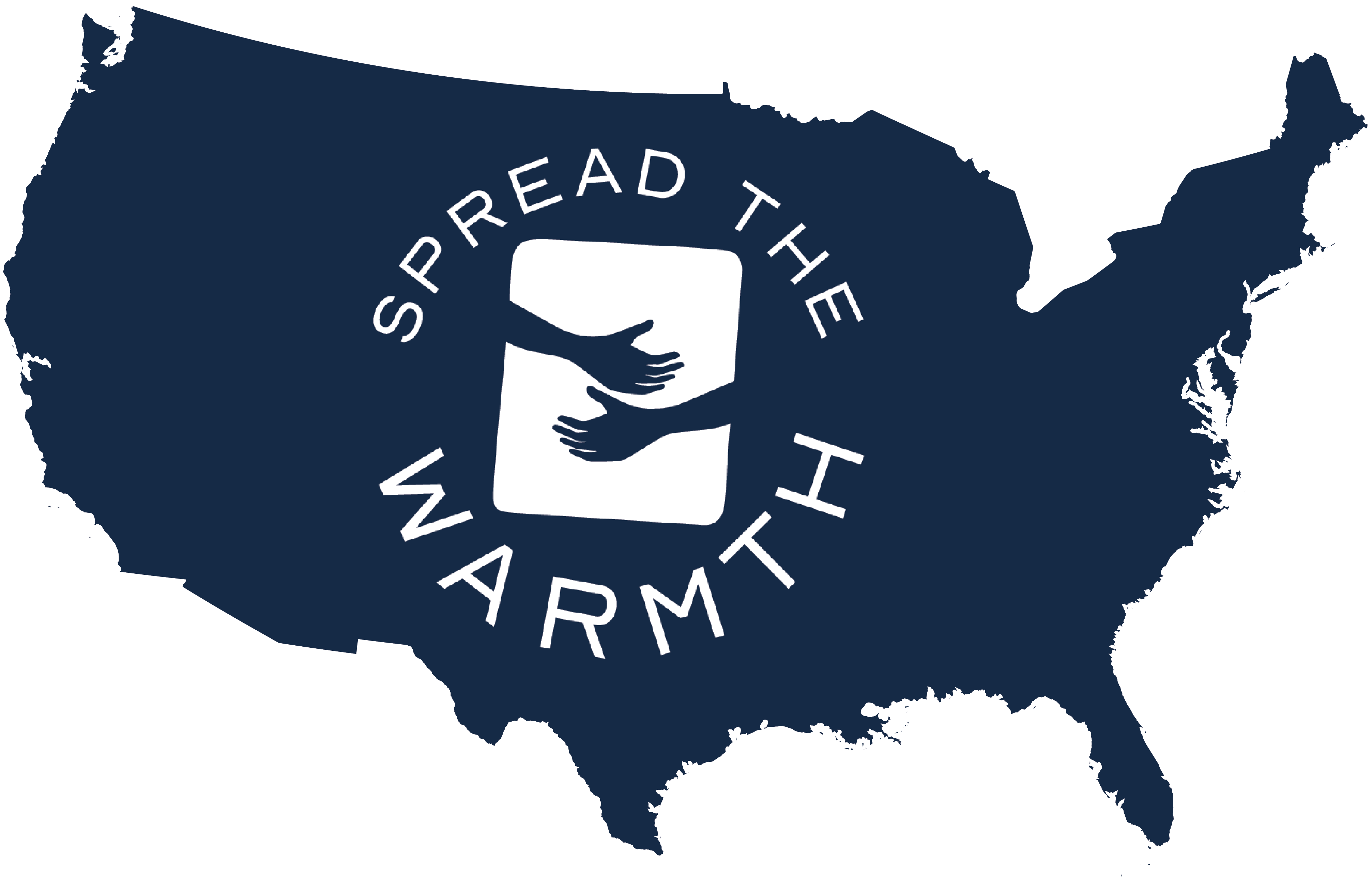 Visual of the shape of the United States with the Spread the Warmth logo in the center