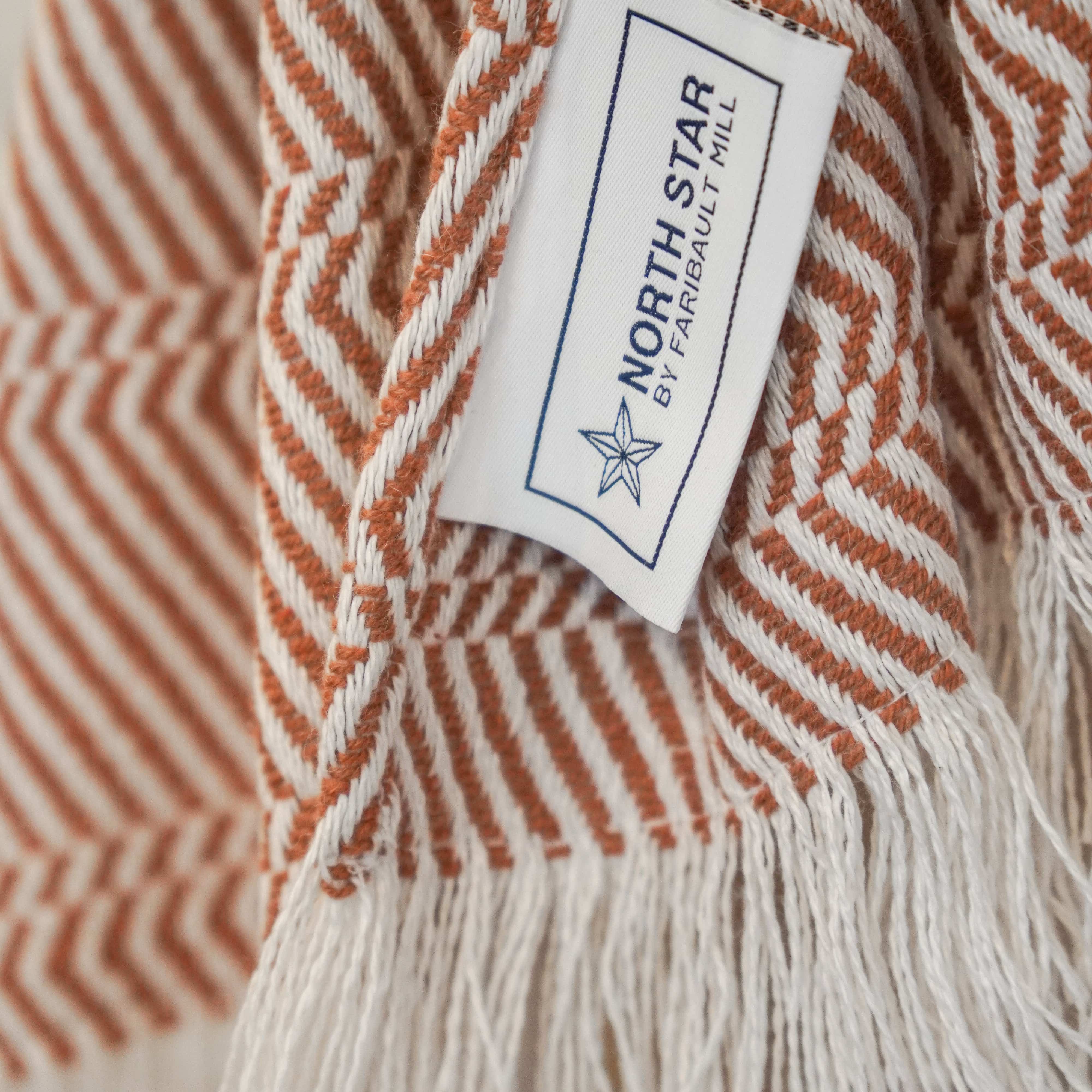 North Star Herringbone Stripe Scarf - Rust Current Full Price group-gallery Machine Washable North Star Herringbone Stripe Scarf sustainable throws
