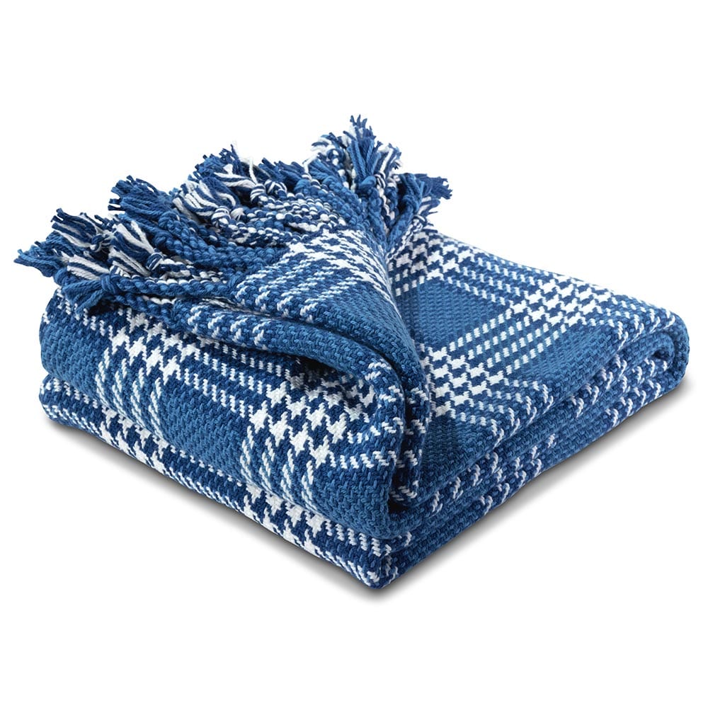 Portland Plaid Cotton Throw - French Blue active machine washable