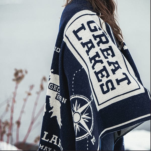 Faribault Mill 42" x 65" Great Lakes Map Wool Throw
