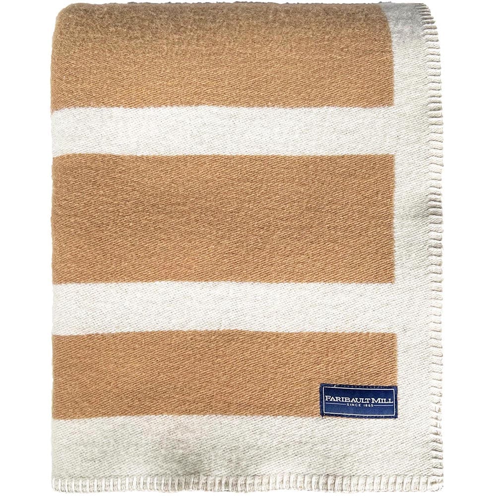 Faribault Mill 50" x 72" Factory Second Reversible Framed Stripe Wool Throw - Heritage Beige