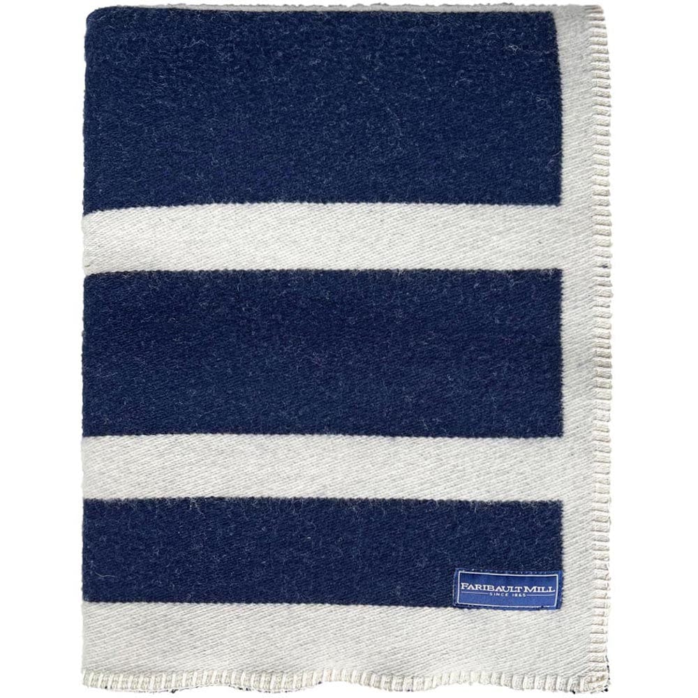 Faribault Mill 50" x 72" Reversible Framed Stripe Wool Throw - Navy