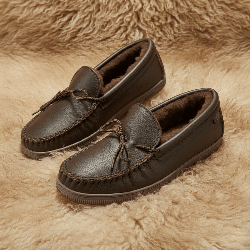 Faribault Mill Footskins Men's Premium Rubber Sole Sheepskin Slippers - Brown