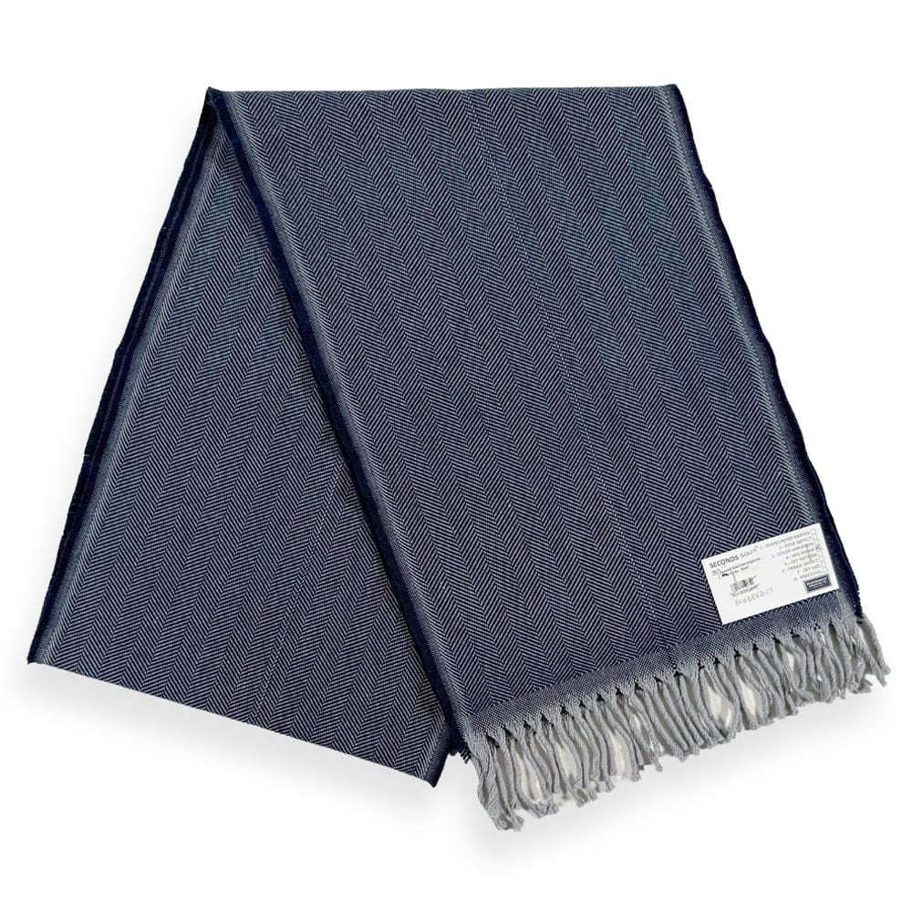 Faribault Mill Gray/Navy Factory Second Solid Herringbone Wool Scarf - Gray/Navy
