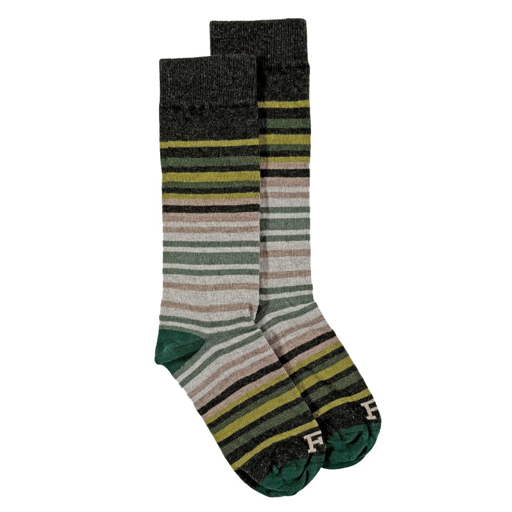 Faribault Mill Medium Festival Stripe Wool Socks - Olive