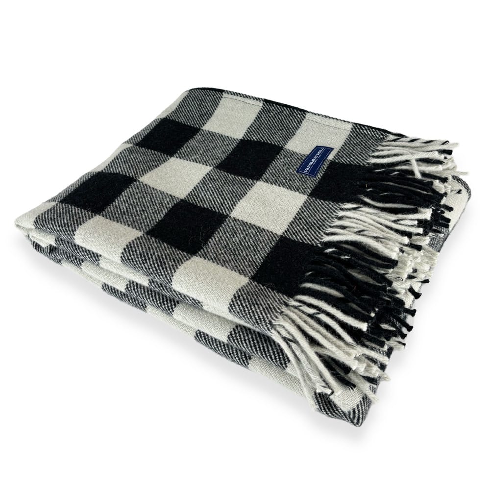 Faribault Woolen Mill 50" x 63" Buffalo Check Wool Throw Blanket - White