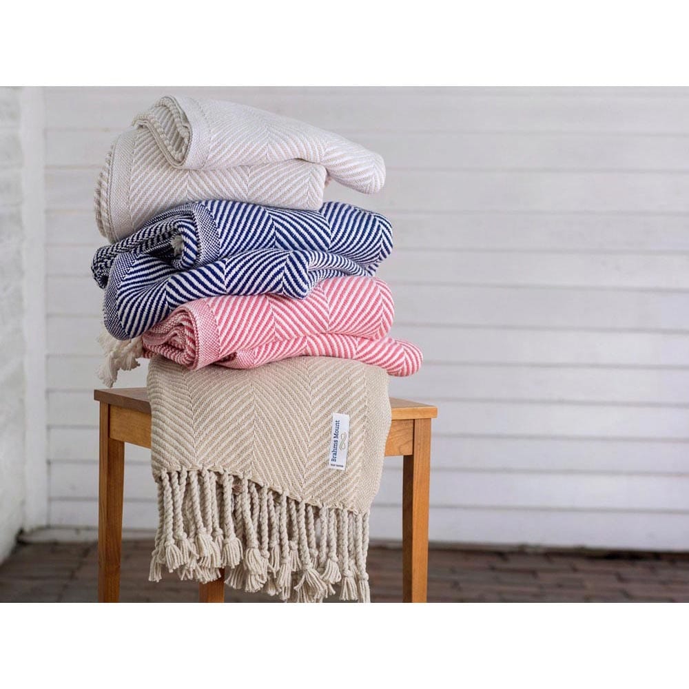 Monhegan Cotton Throw With Fringe active All Throws Best Seller Cotton Throws Current Full Price FWM group-gallery Herringbone Collection Herringbone Throw machine washable personalization Regular Priced Throws