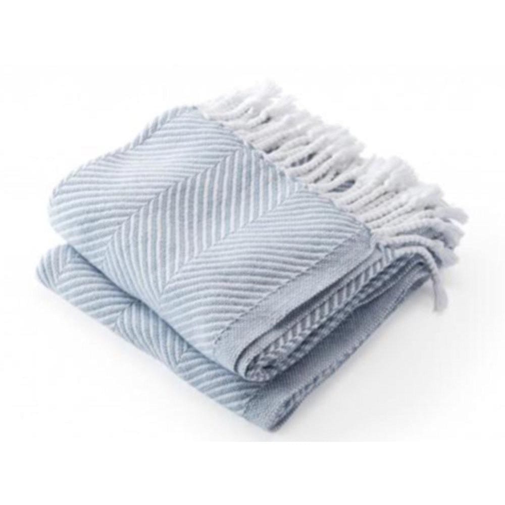 Monhegan Cotton Throw With Fringe - Misty Blue active All Throws Best Seller Cotton Throws FWM Herringbone Collection Herringbone Throw machine washable Throws
