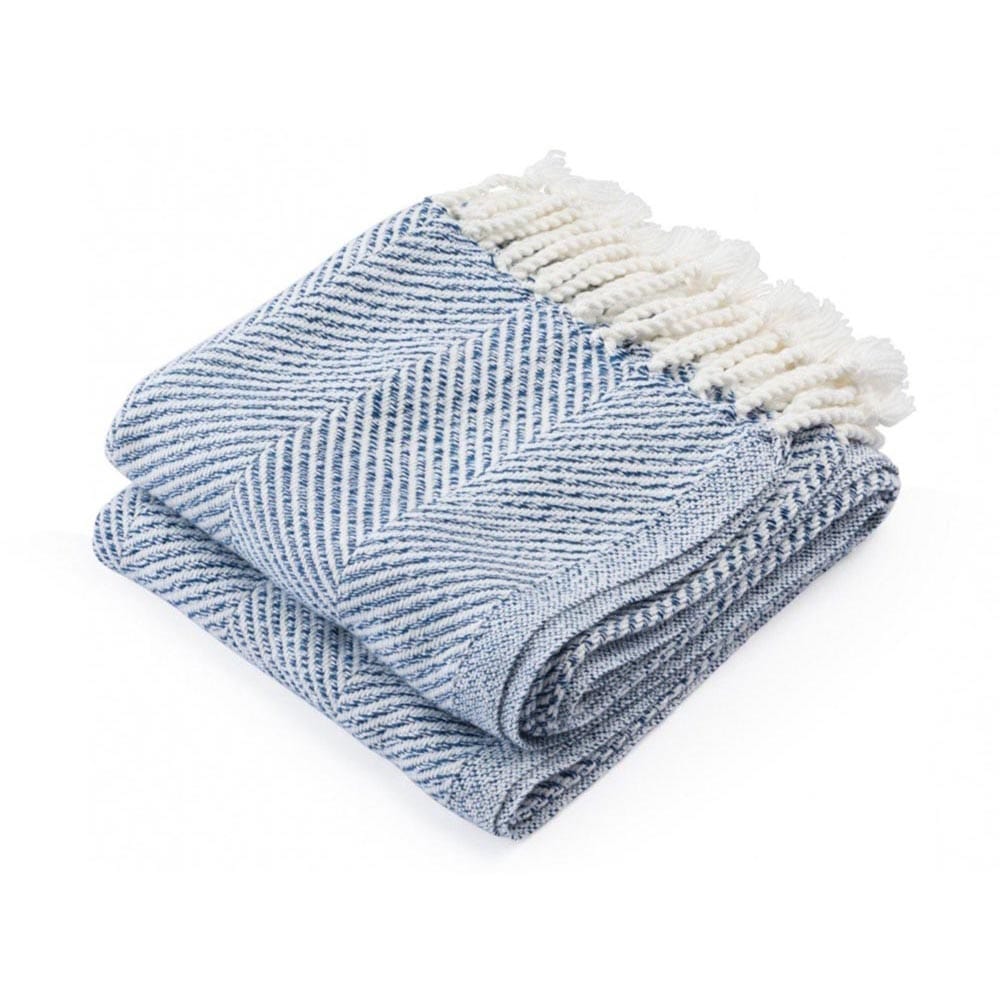 Factory Second Newfield Cotton Throw With Fringe Indigo Twist active All Throws Cotton Throws group-gallery Herringbone Collection Herringbone Throw Regular Priced Throws