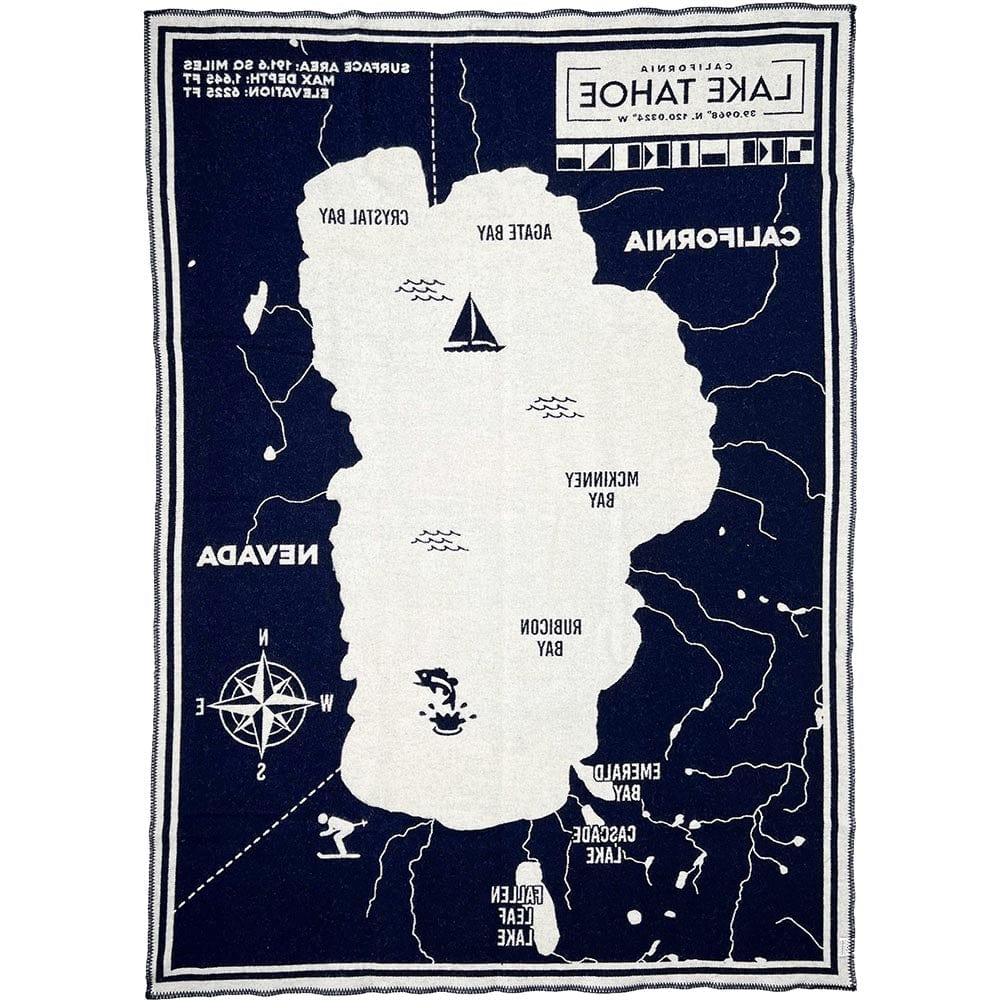 Lake Tahoe Map Wool Throw Blanket active Current Dry clean or hand wash Full Price Lakes & Maps