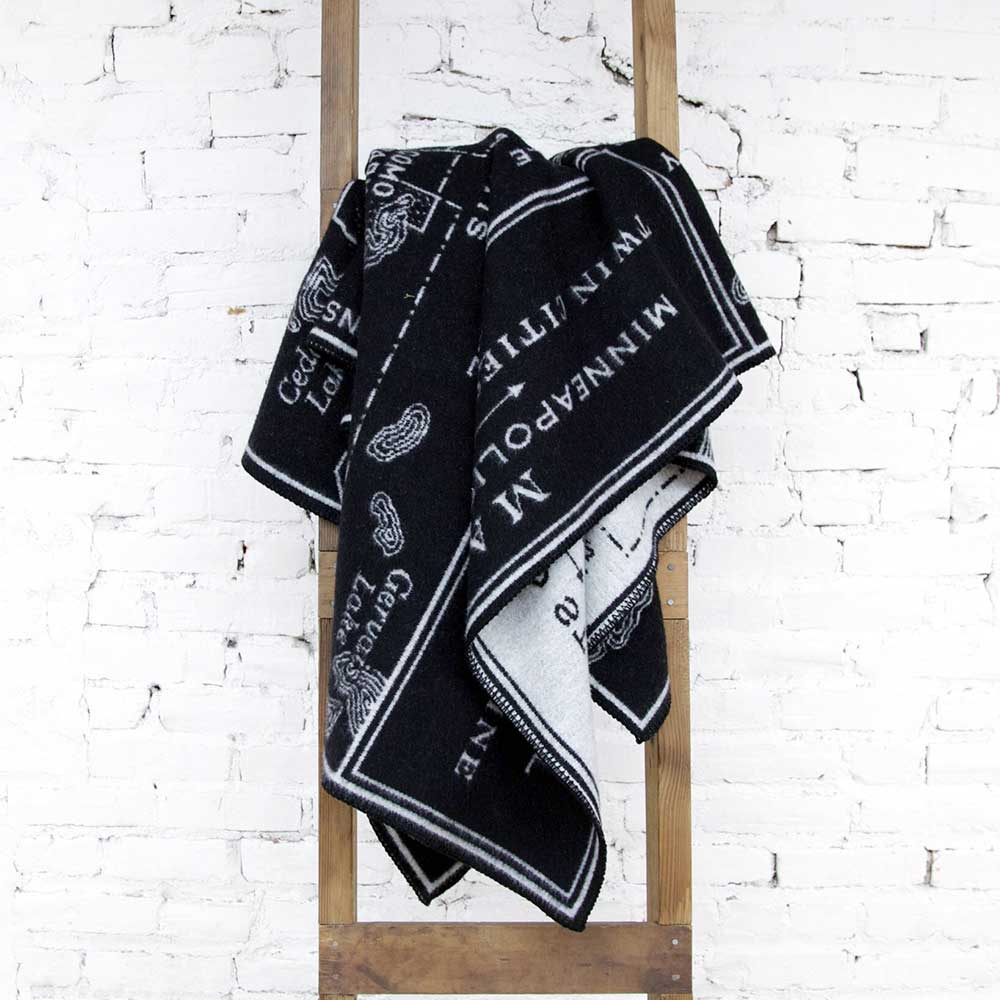 Minneapolis-Saint Paul Map Wool Throw active Current Dry clean or hand wash Full Price Lakes & Maps