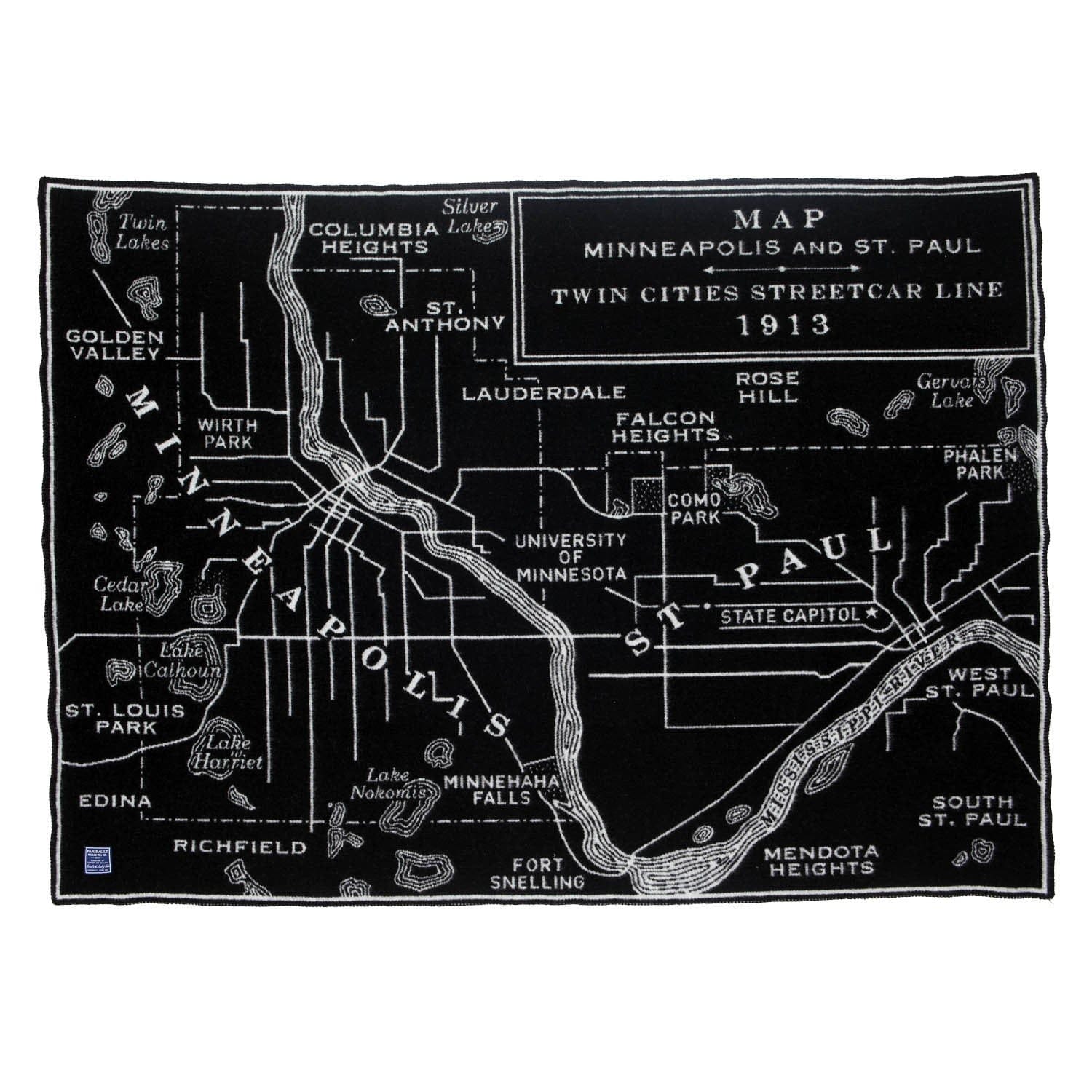 Factory Second Twin Cities Vintage City Map Wool Throw Minneapolis-Saint Paul active Dry clean or hand wash Faribault