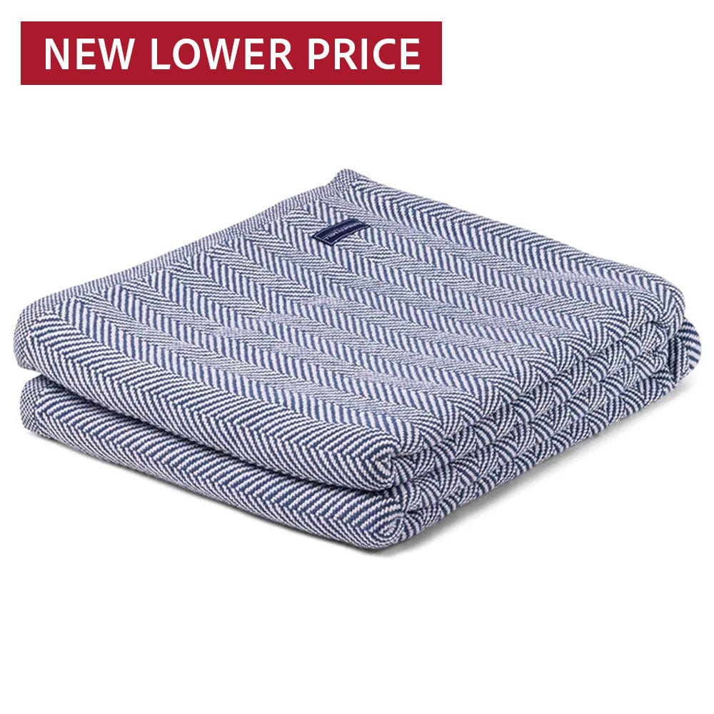 Penobscot Cotton Blanket White Indigo active Current Full Full Price group-gallery Herringbone King machine washable Patterns & Plaids personalization Queen Twin