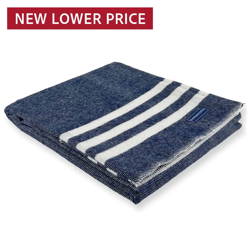 Trapper Wool Throw Navy Natural Stripe active Current Full Price group-gallery machine washable personalization Stripes
