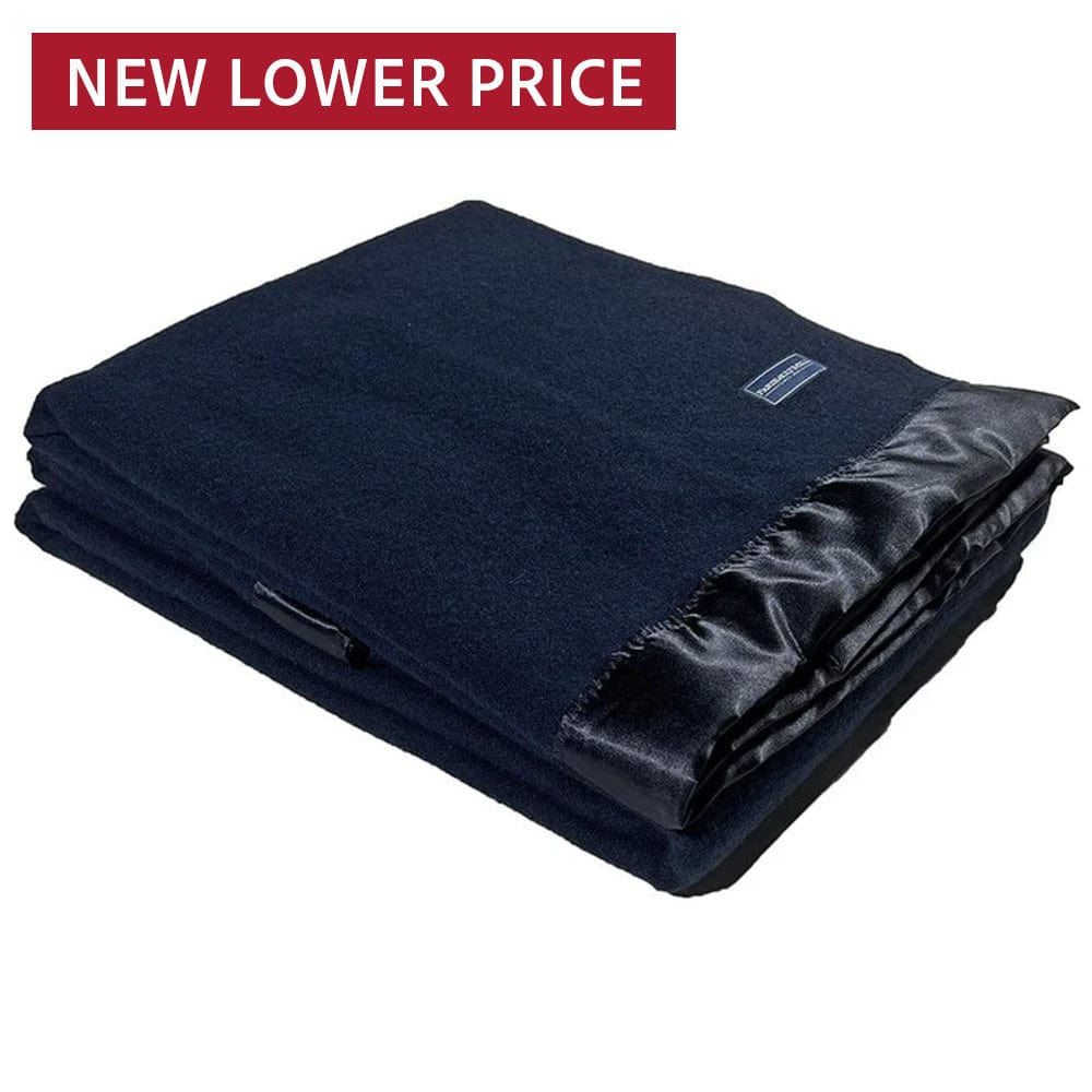 Pure & Simple Satin Wool Blanket Navy active Current Full group-gallery King machine washable Pure & Simple Satin Wool Blanket Queen Solids Twin