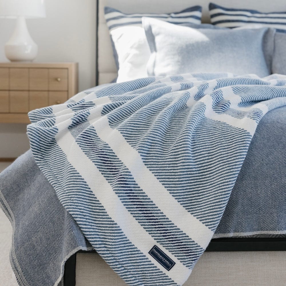 Cabin Cotton Throw - White/Indigo/Navy active Cabin Cotton Throw Current Full Price group-gallery machine washable New Lower Price Stripes
