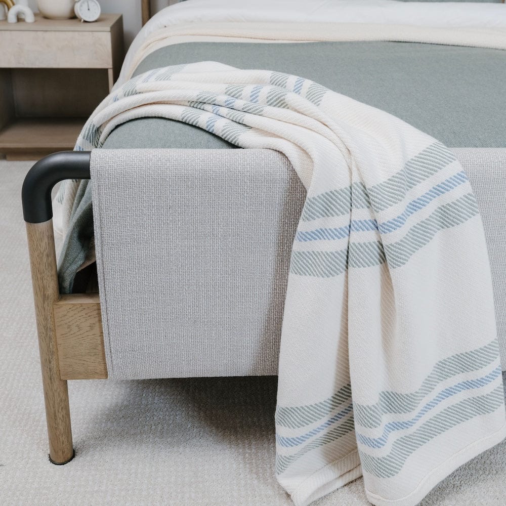 Cabin Cotton Throw - Natural/Tea/Misty Blue active Cabin Cotton Throw Current Full Price group-gallery machine washable New Lower Price Stripes