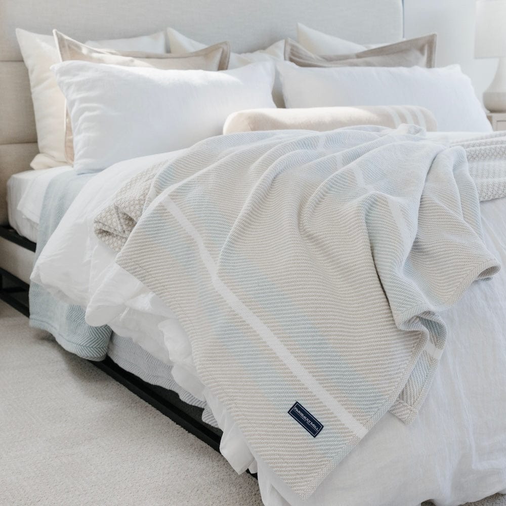 Cabin Cotton Throw - White/Oyster/Surf active Cabin Cotton Throw Current Full Price group-gallery machine washable New Lower Price Stripes