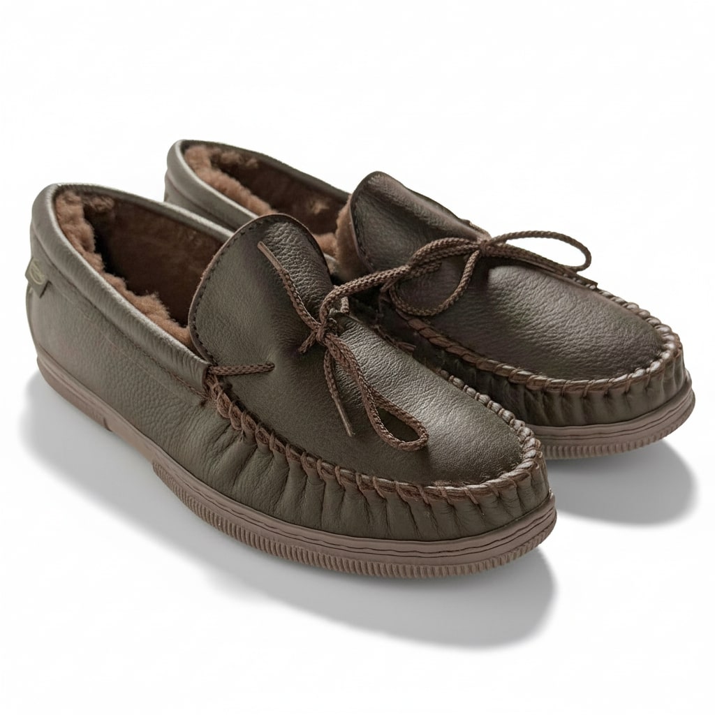 Men's Premium Rubber Sole Sheepskin Slippers Brown