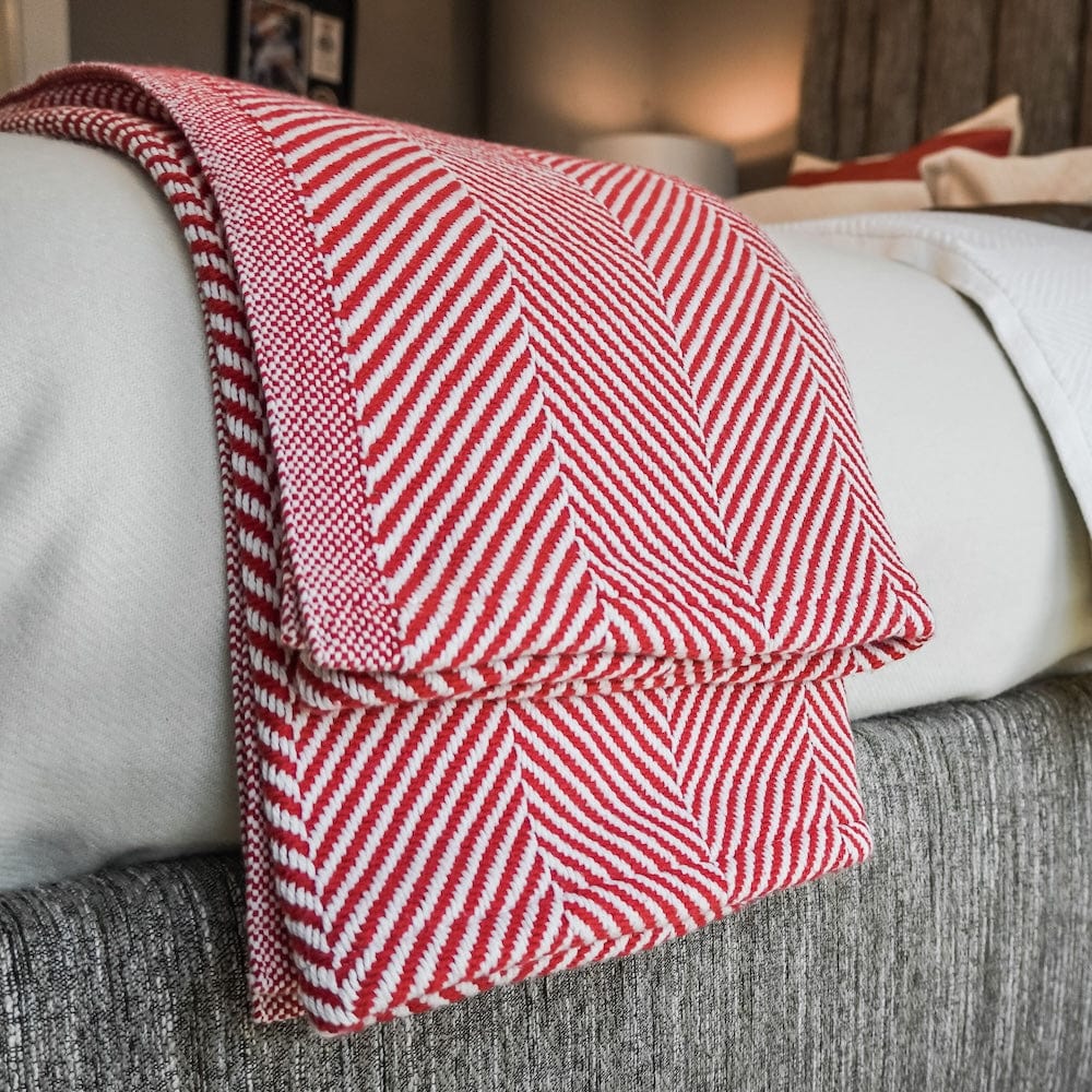 Monhegan Cotton Throw Without Fringe - Breton Red active All Throws Best Seller Cotton Throws Current Full Price FWM group-gallery Herringbone Collection Herringbone Throw machine washable Monhegan Cotton Throw Without Fringe New Lower Price personalization Regular Priced Throws